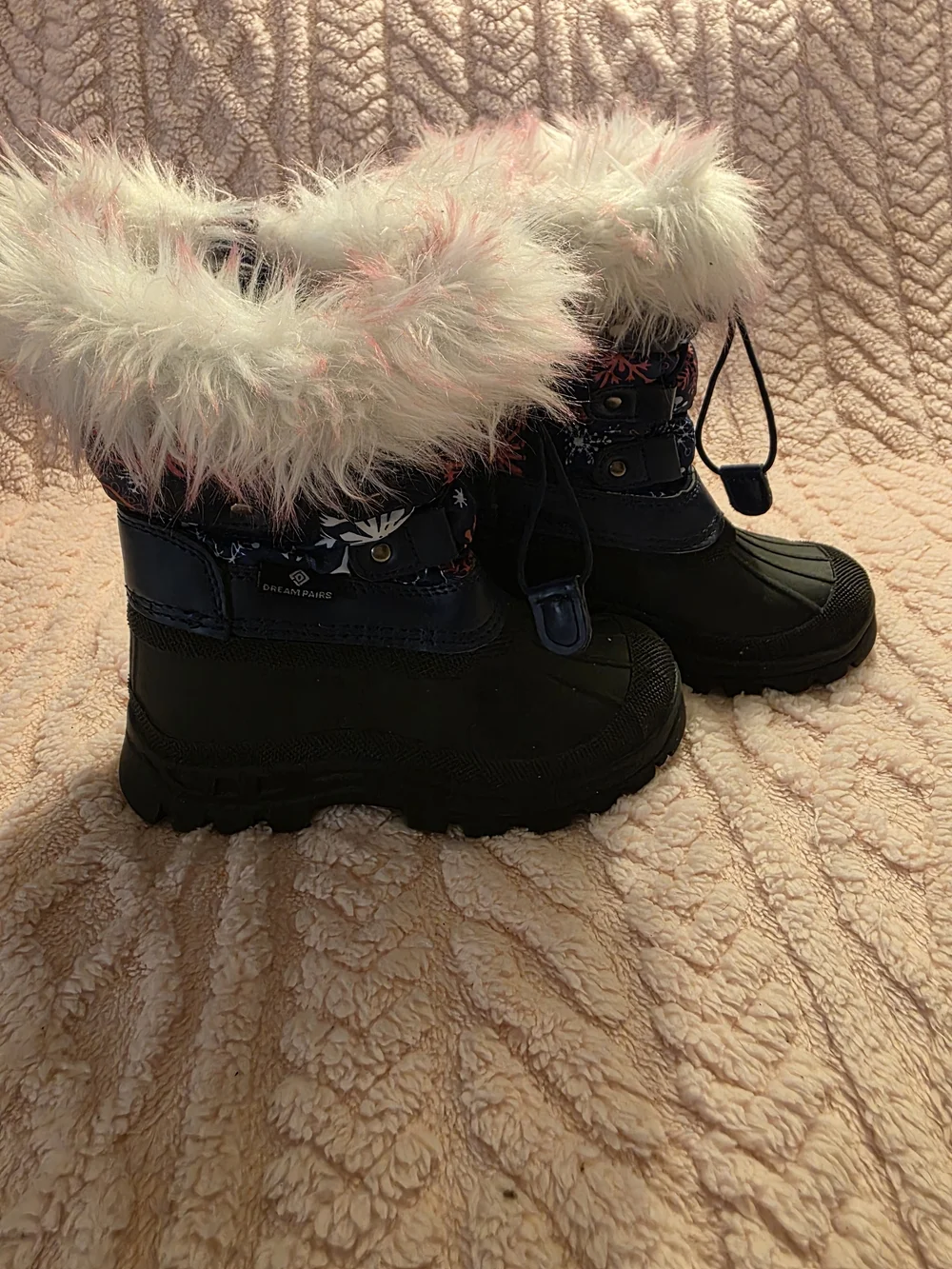 Dream Pairs Navy Winter Snow Boots with Pink Accent Fur